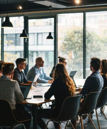 Boardroom meeting captivated by seasoned managers direction, executive decisions